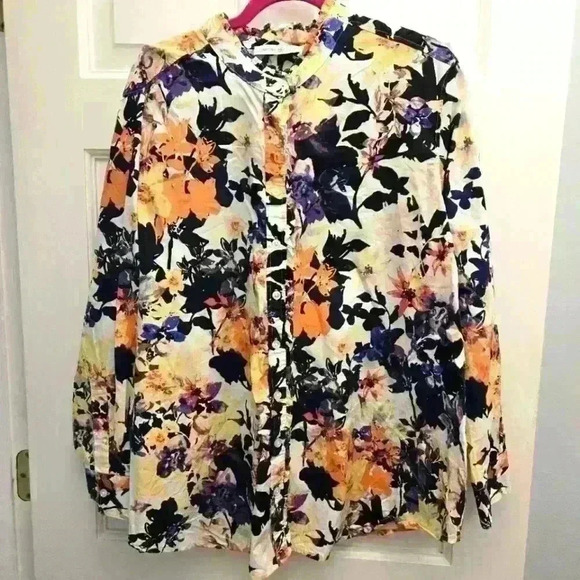 Signature Collection Floral Longsleeve Blouse,Size 1X - Picture 1 of 4